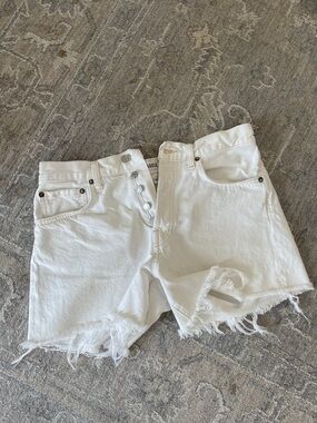Agolde White High-Rise Frayed Hem Denim Shorts